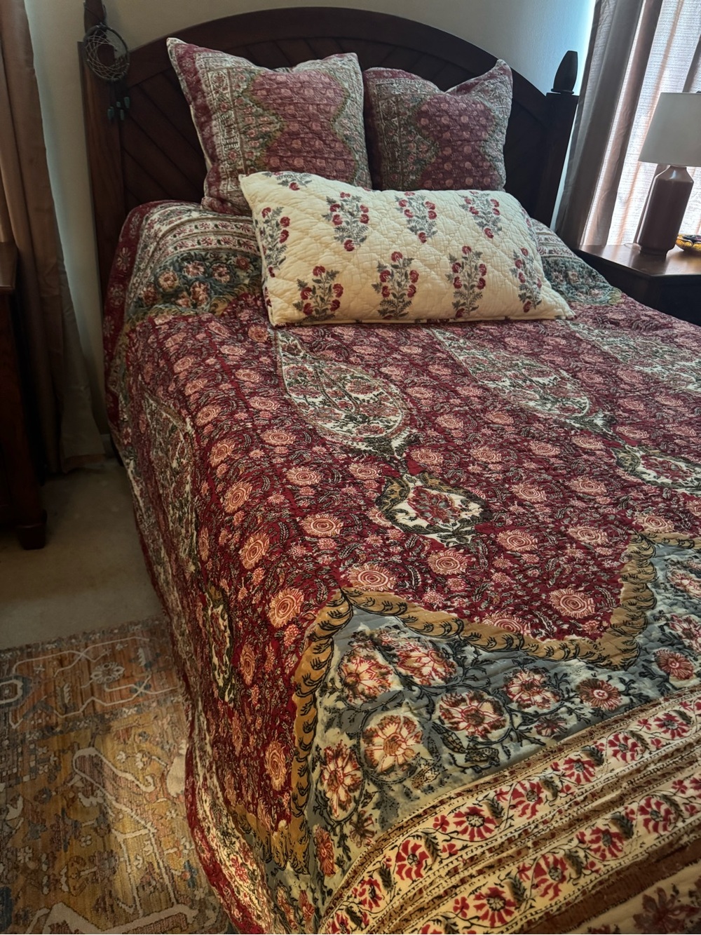 Pottery Barn King Red and Cream Floral Quilted Bedspread Set - Zarina - Picture 11 of 15